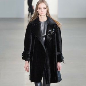Calvin Klein F/W 2015 RUNWAY BLACK WOOL & CHENILLE COAT